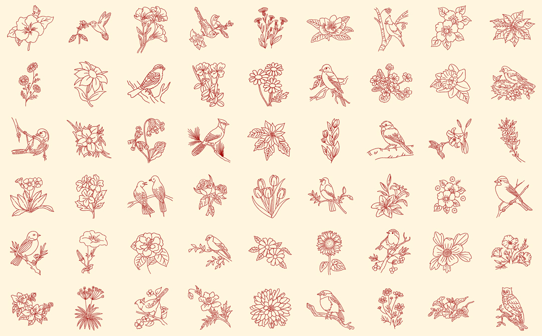Redwork Gatherings Panel Cream - Quilt Panel