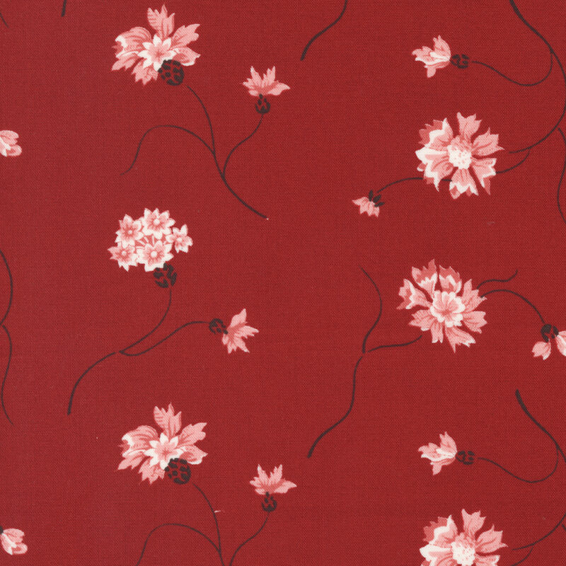 Red and White Gatherings Crimson - Floret - Quilt Fabric, zoomed in. Select this picture to zoom back out.