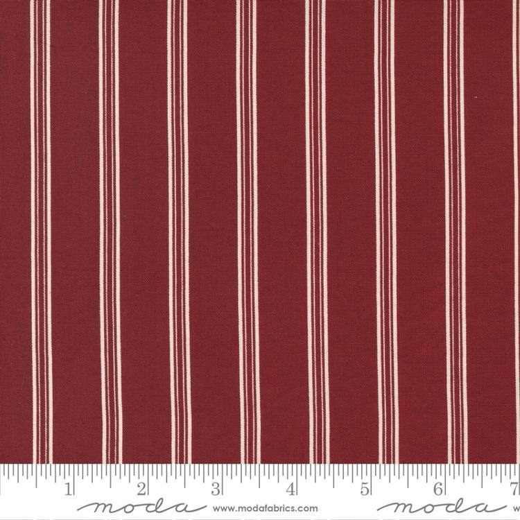 Red and White Gatherings Burgundy - Double Stripes - Fabric