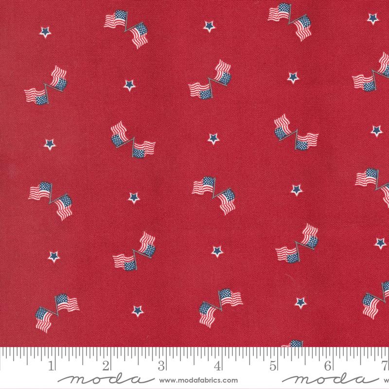 Old Glory Novelty American Flags - Heart Red - Quilt Fabric