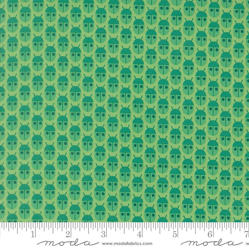 Popcorn Ladybug Jade - Quilt Fabric, zoomed in. Select this picture to zoom back out.