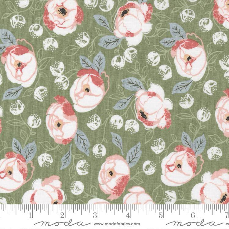 Country Rose Sage - Country Bouquet Large Floral - Fabric