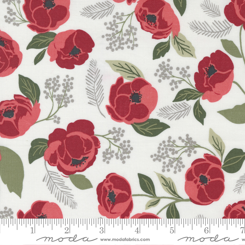 Xmas Eve Snow - Christmas In Bloom Florals - Fabric