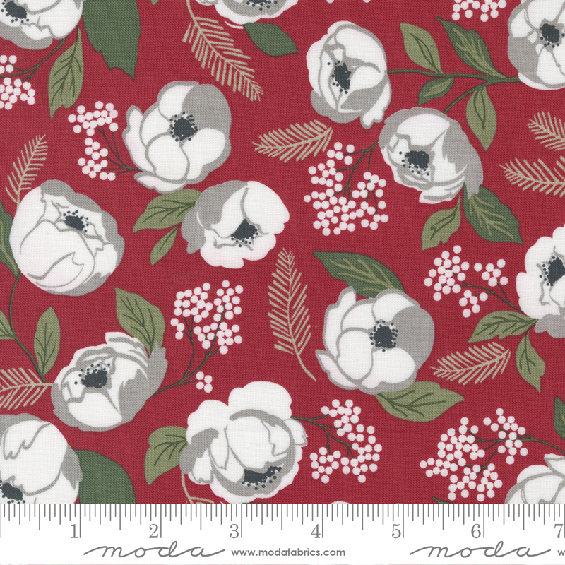 Xmas Eve Cranberry - Christmas In Bloom - Quilt Fabric