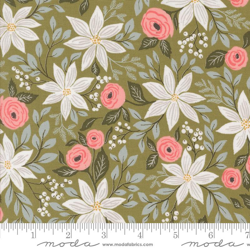 Berry And Pine Poinsettia - Sage - Quilt Fabric