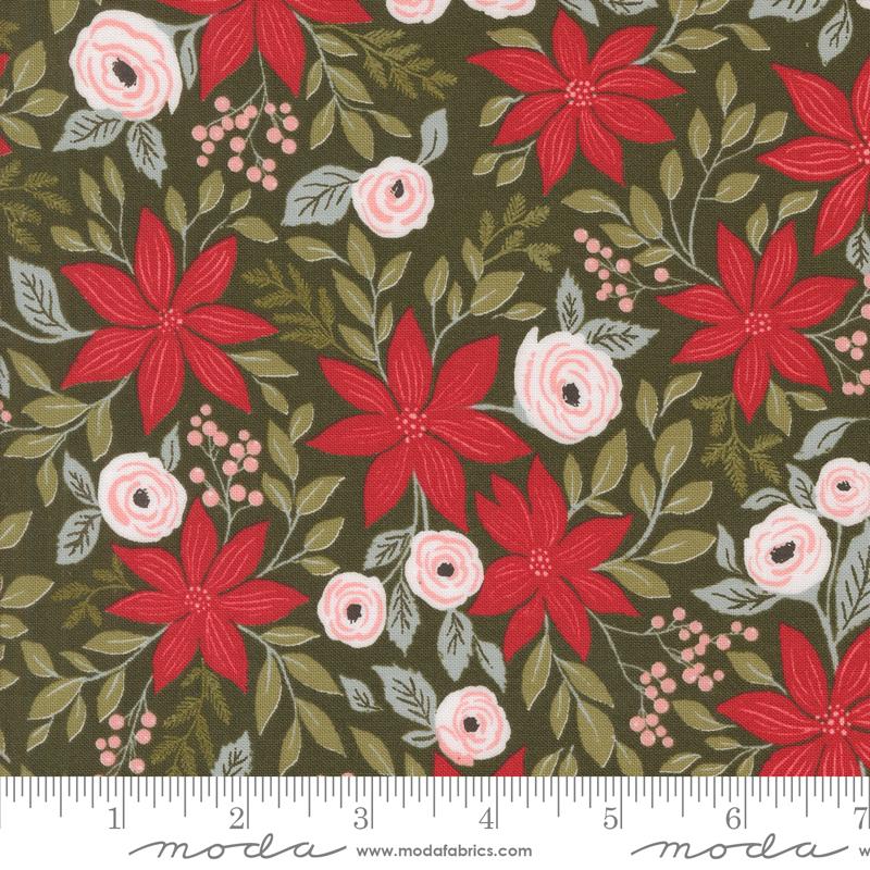 Berry And Pine Poinsettia - Wintergreen - Quilt Fabric