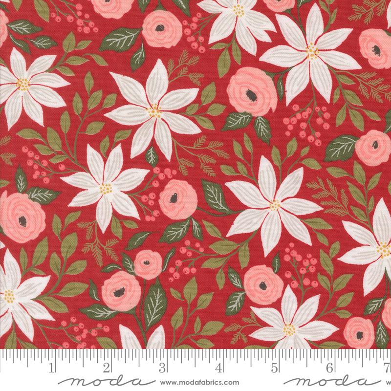 Berry And Pine Poinsettia - Cranberry - Quilt Fabric