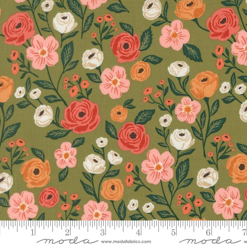 Garden Glam Flower Grass - Quilt Fabric, zoomed in. Select this picture to zoom back out.