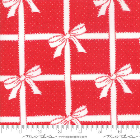 Bonnie Camille Vintage Holiday Wrapped Red - Quilt Fabric, zoomed in. Select this picture to zoom back out.