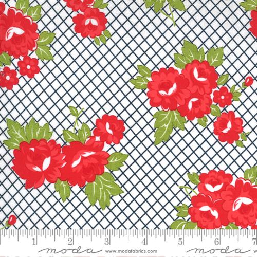 Sunday Stroll White Navy - Garden - Quilt Fabric
