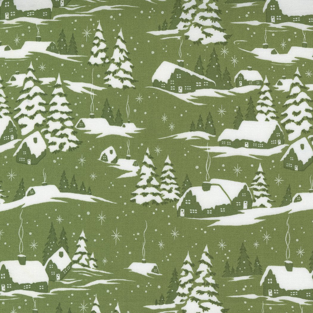 Merry Little Christmas Spruce - Snowed In Houses - Fabric