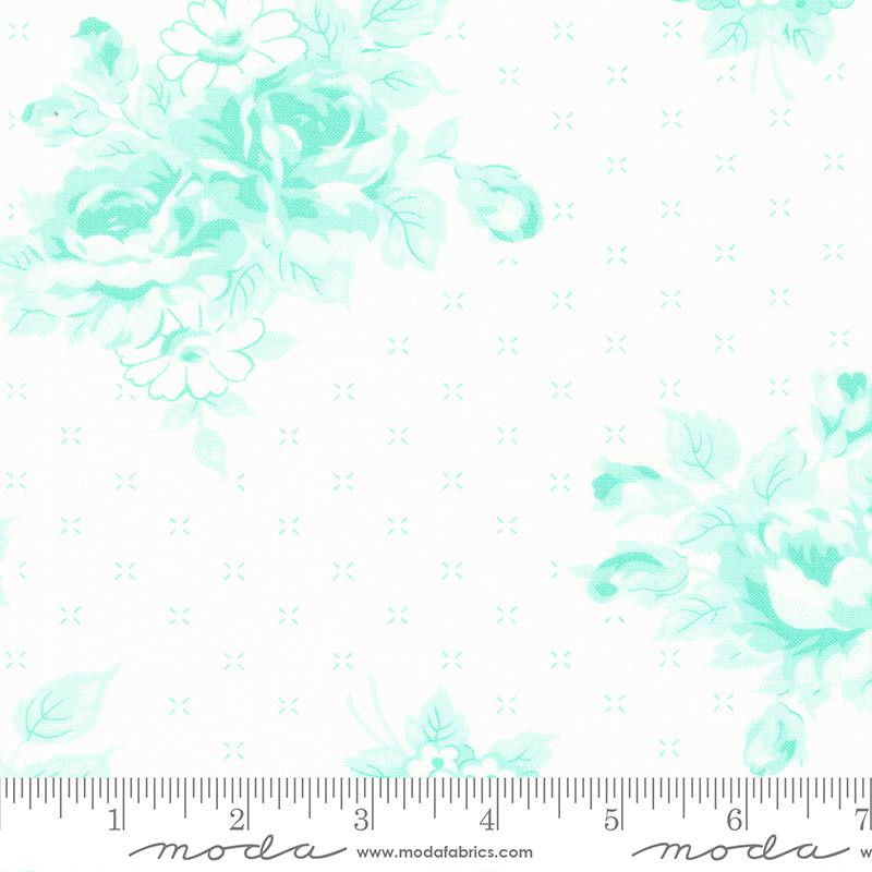 Lighthearted Rosy Cream Aqua - Large Floral - Quilt Fabric