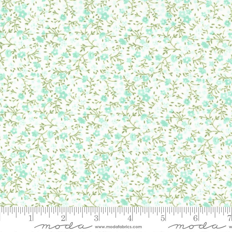 Lighthearted Meadow Cream Aqua - Small Floral - Quilt Fabric