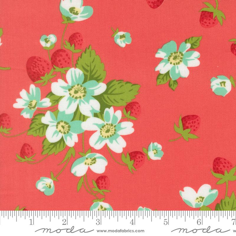Bloomsberry Flower Nantucket Red - Quilt Fabric, zoomed in. Select this picture to zoom back out.