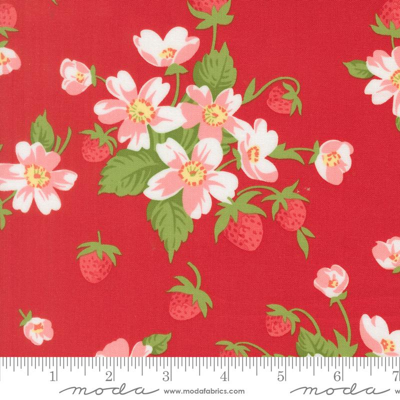 Bloomsberry Flower Red - Quilt Fabric, zoomed in. Select this picture to zoom back out.