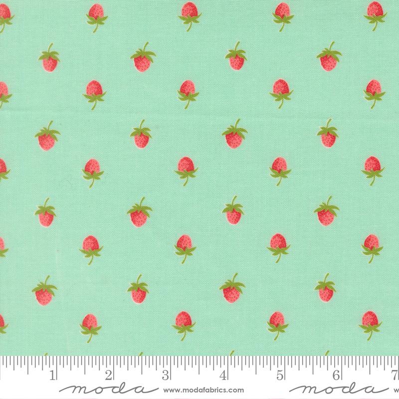 Bloomsberry Berry Aqua - Quilt Fabric, zoomed in. Select this picture to zoom back out.