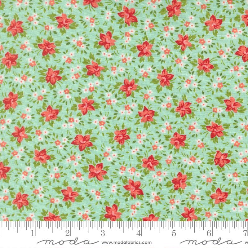 Bloomsberry Floral Aqua - Quilt Fabric, zoomed in. Select this picture to zoom back out.