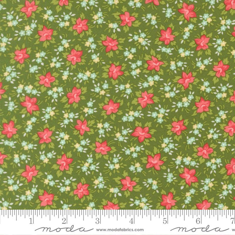 Bloomsberry Floral Green - Quilt Fabric, zoomed in. Select this picture to zoom back out.