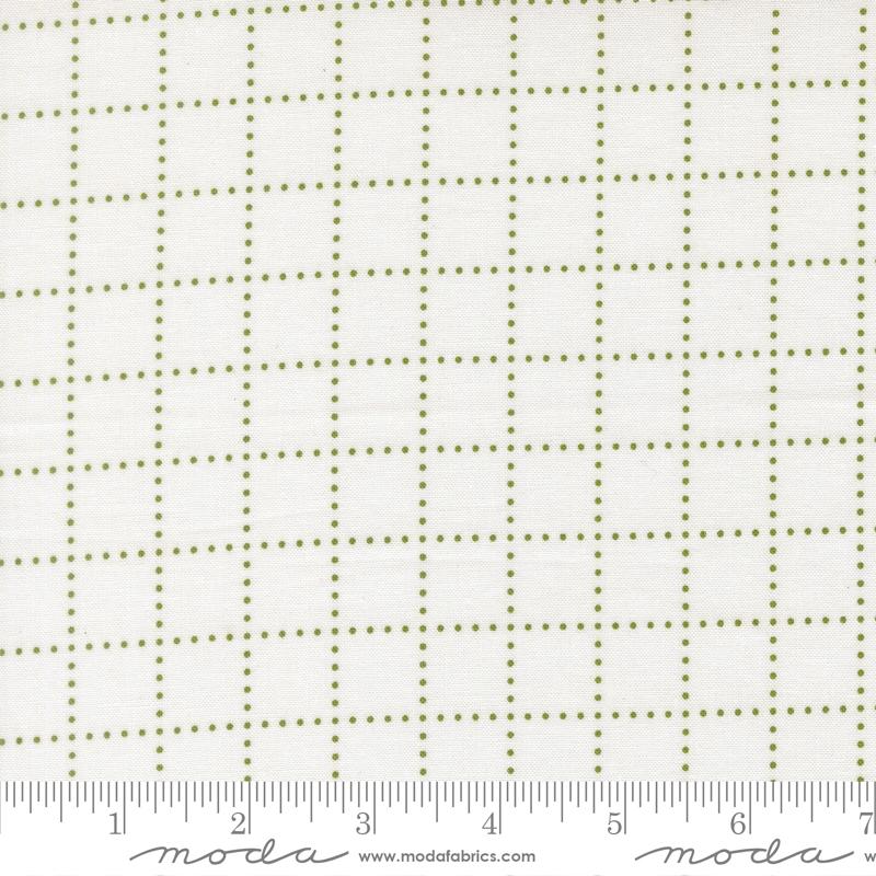 Bloomsberry Graph White Green - Quilt Fabric, zoomed in. Select this picture to zoom back out.