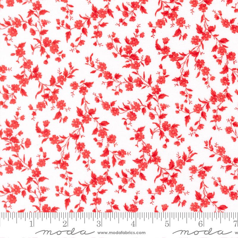 Stars And Stripes Vines White Red - Quilt Fabric, zoomed in. Select this picture to zoom back out.