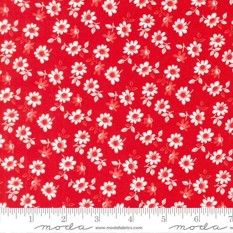 Stars And Stripes Blooms Red - Quilt Fabric, zoomed in. Select this picture to zoom back out.