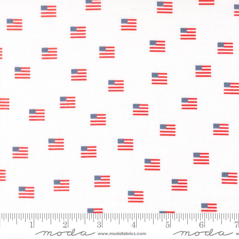 Stars And Stripes Flags White - Quilt Fabric, zoomed in. Select this picture to zoom back out.