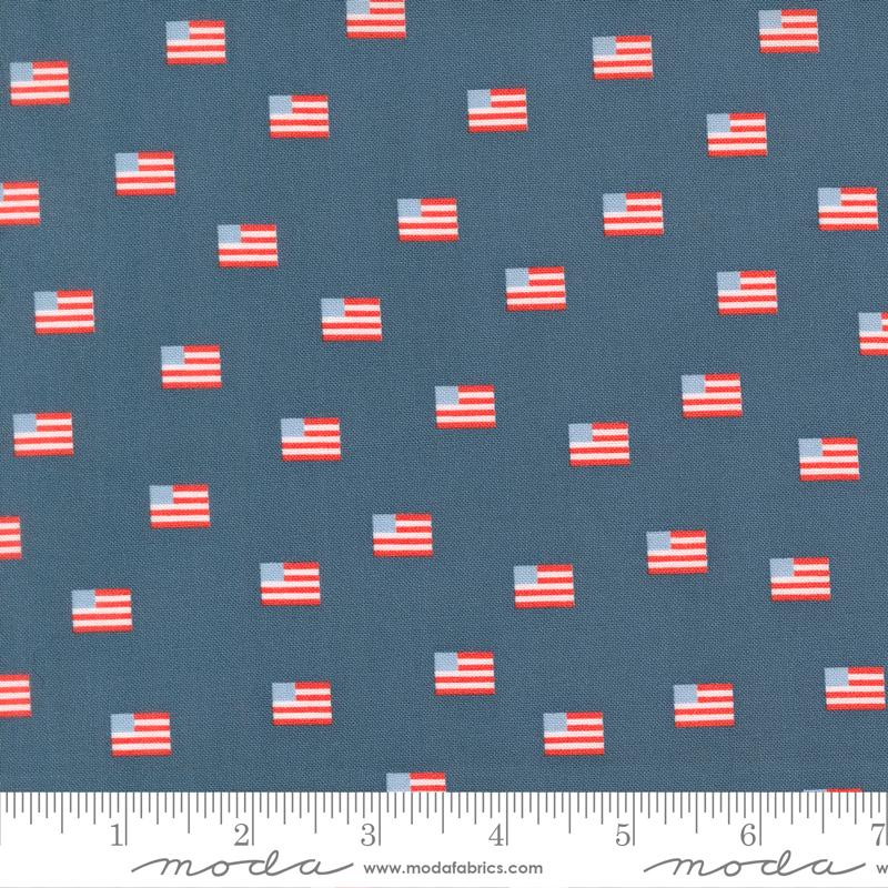 Stars And Stripes Flags Blue - Quilt Fabric, zoomed in. Select this picture to zoom back out.