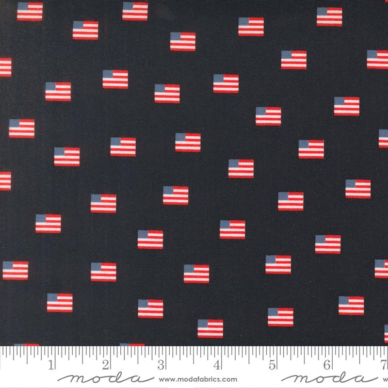 Stars And Stripes Flags Navy Blue - Quilt Fabric, zoomed in. Select this picture to zoom back out.