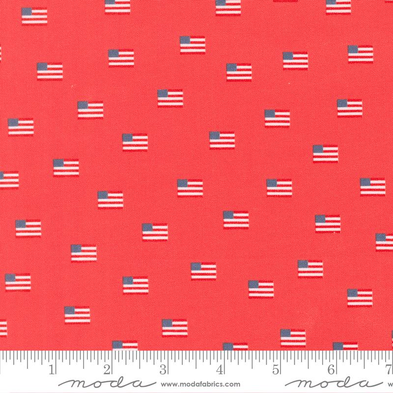 Stars And Stripes Flags Nantucket Red - Quilt Fabric, zoomed in. Select this picture to zoom back out.