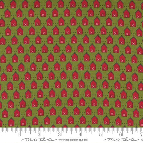 Red Barn Christmas Grass Red - Quilt Fabric