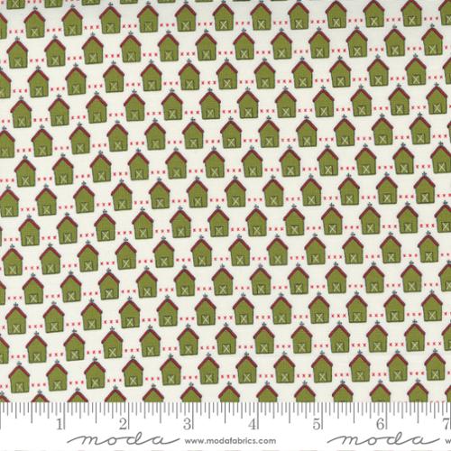 Red Barn Christmas Green Vanilla - Quilt Fabric