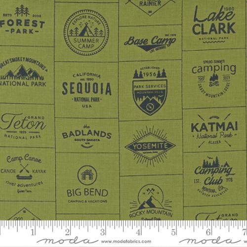 Timber Camp Badges Pine - Quilt Fabric