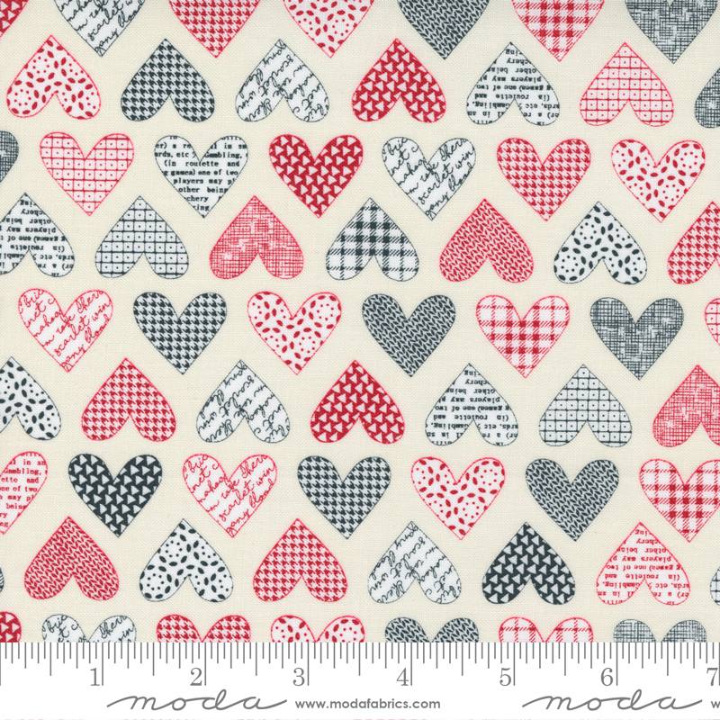Flirt Hearts Cream Multi - Quilt Fabric
