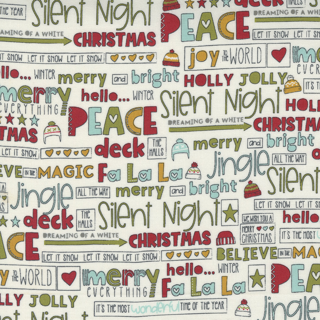 Snowkissed Vanilla - Jingle Christmas Text - Quilt Fabric