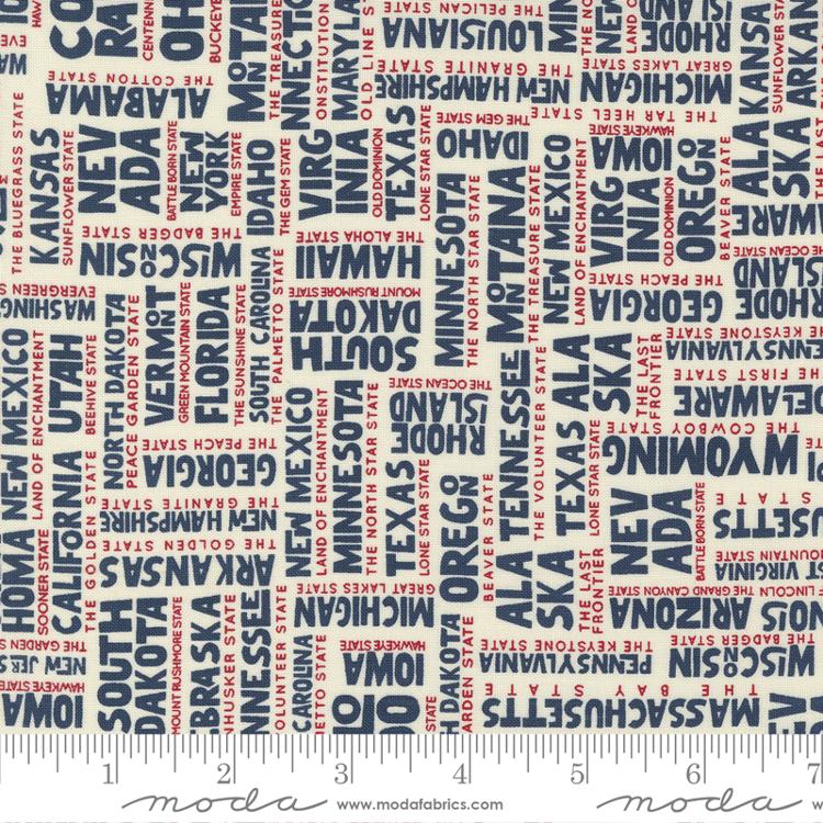 Stateside States Vanilla Navy - Text and Words - Fabric