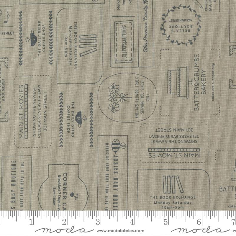 Main Street Taupe - The Shops Text and Words - Quilt Fabric
