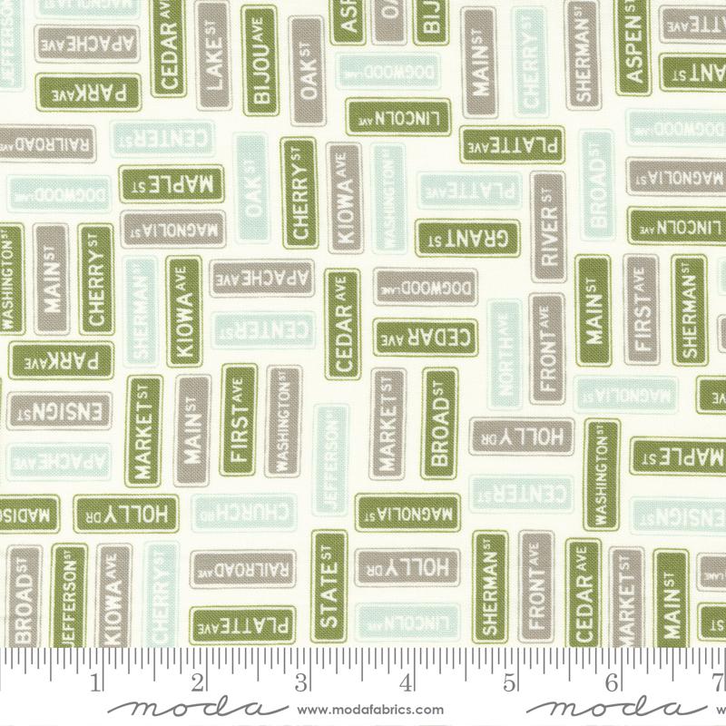 Main Street Vanilla Multi - Street Signs Novelty - Fabric