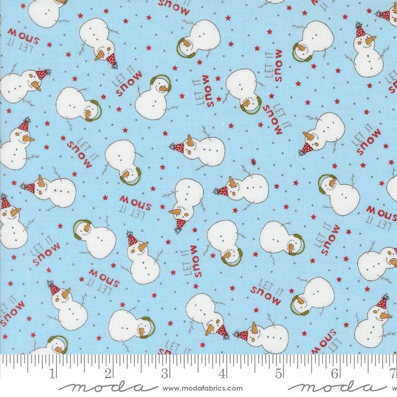 Emmitt and Ivy Snowman - Sky - Christmas Quilt Fabric
