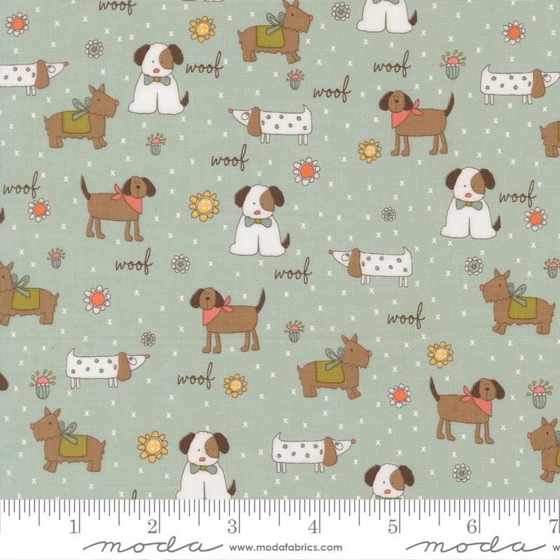 Lucky Puppy Parade Sky - Quilt Fabric