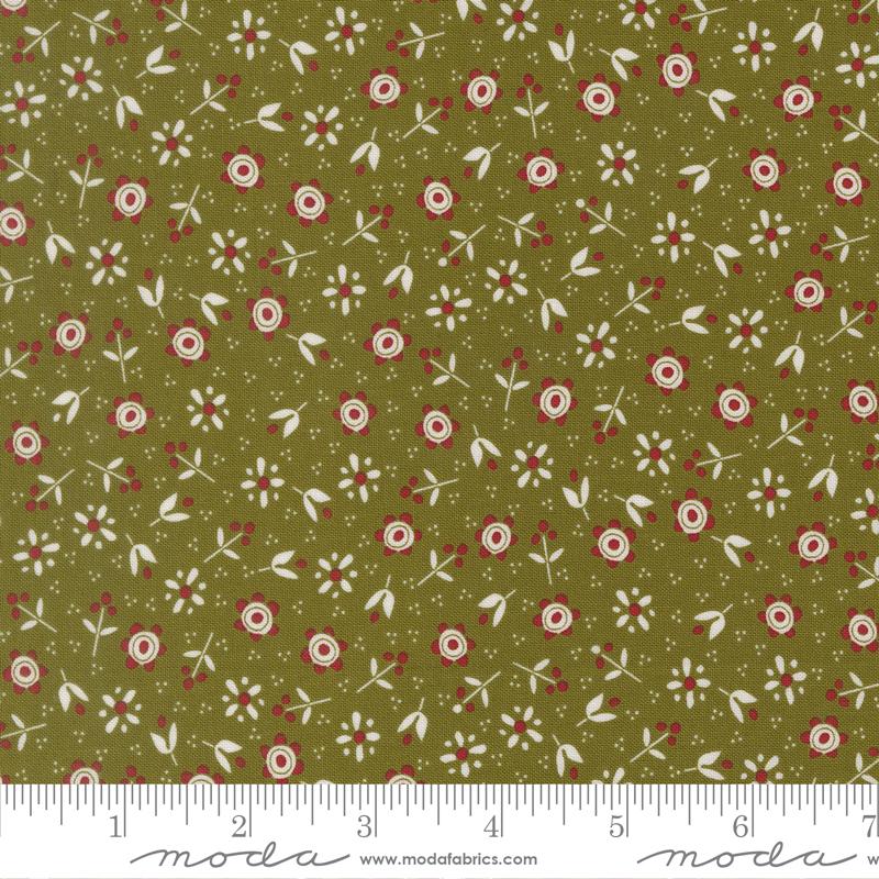 Chilly Christmas Flowers Pine - Quilt Fabric