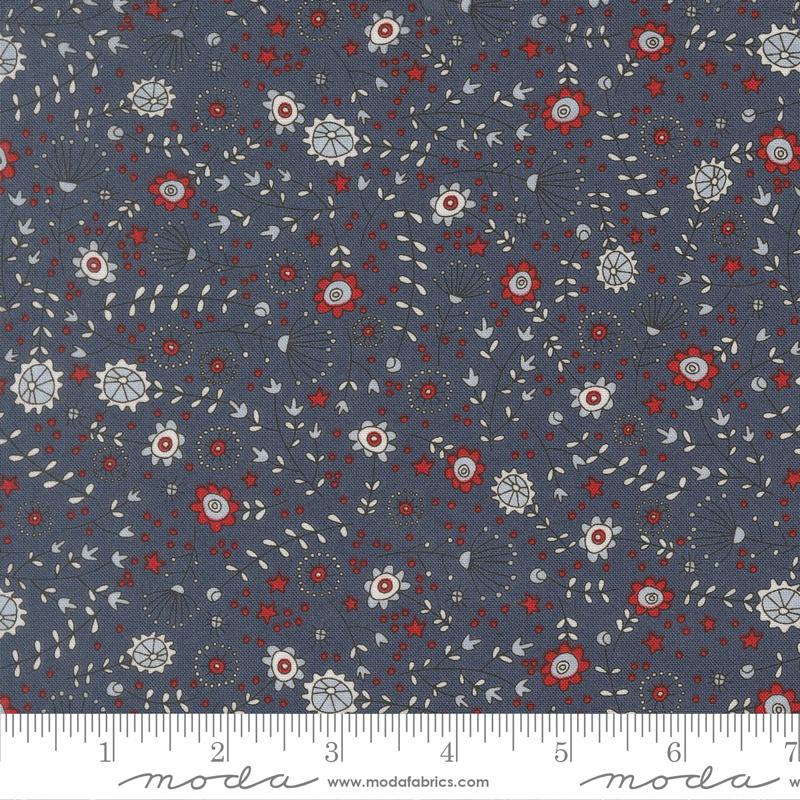 Independence Day Flowers Indigo - Patriotic Quilt Fabric