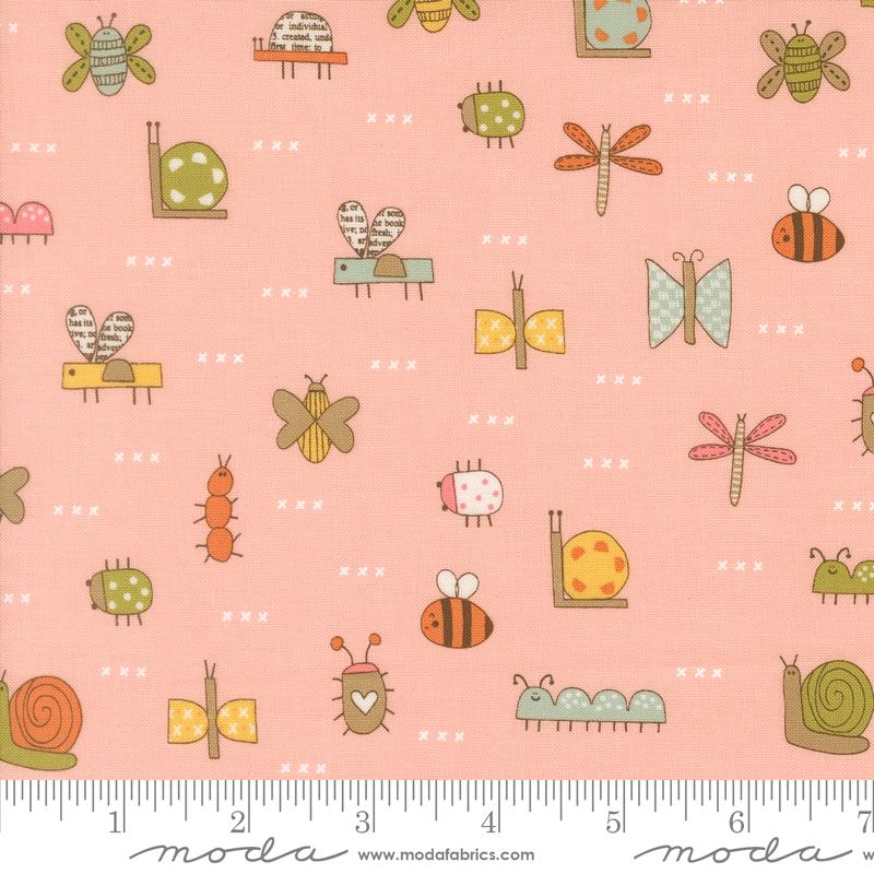 Bug Collector Insects Blush - Quilt Fabric, zoomed in. Select this picture to zoom back out.