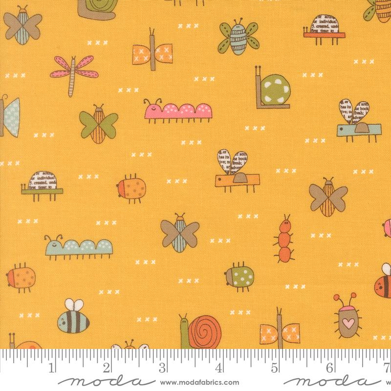 Bug Collector Insects Sunshine - Quilt Fabric, zoomed in. Select this picture to zoom back out.