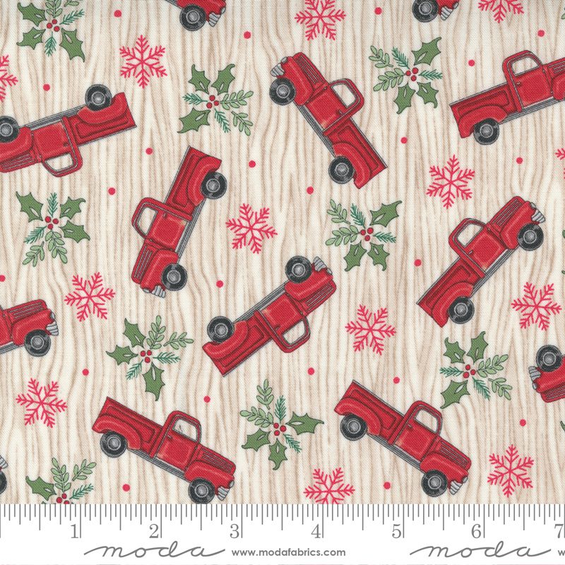 Home Sweet Holidays White - Tossed Trucks Red - Quilt Fabric