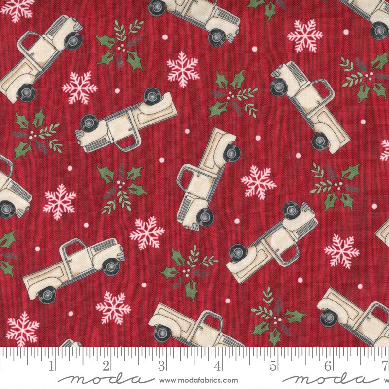 Home Sweet Holidays Red - Tossed Trucks Red - Quilt Fabric