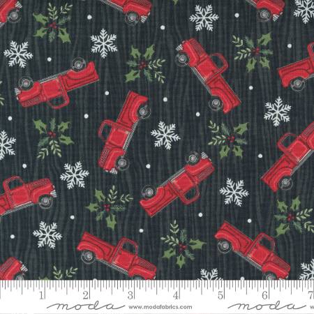 Home Sweet Holidays Black - Tossed Trucks Red - Quilt Fabric