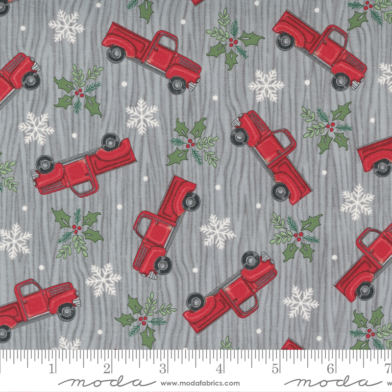 Home Sweet Holidays Grey - Tossed Trucks Red - Quilt Fabric