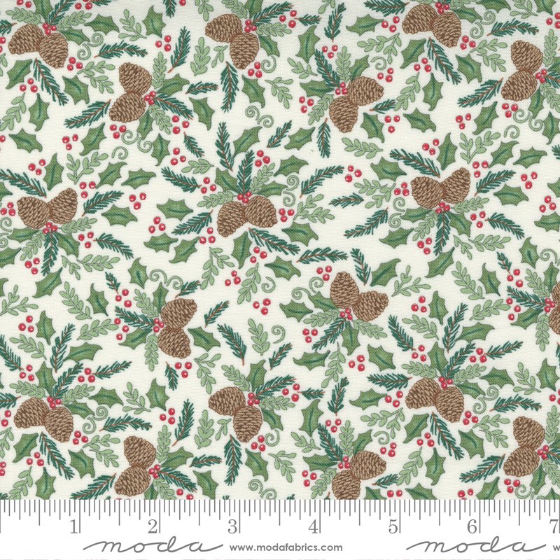 Home Sweet Holidays White - Pinecone Greenery - Quilt Fabric
