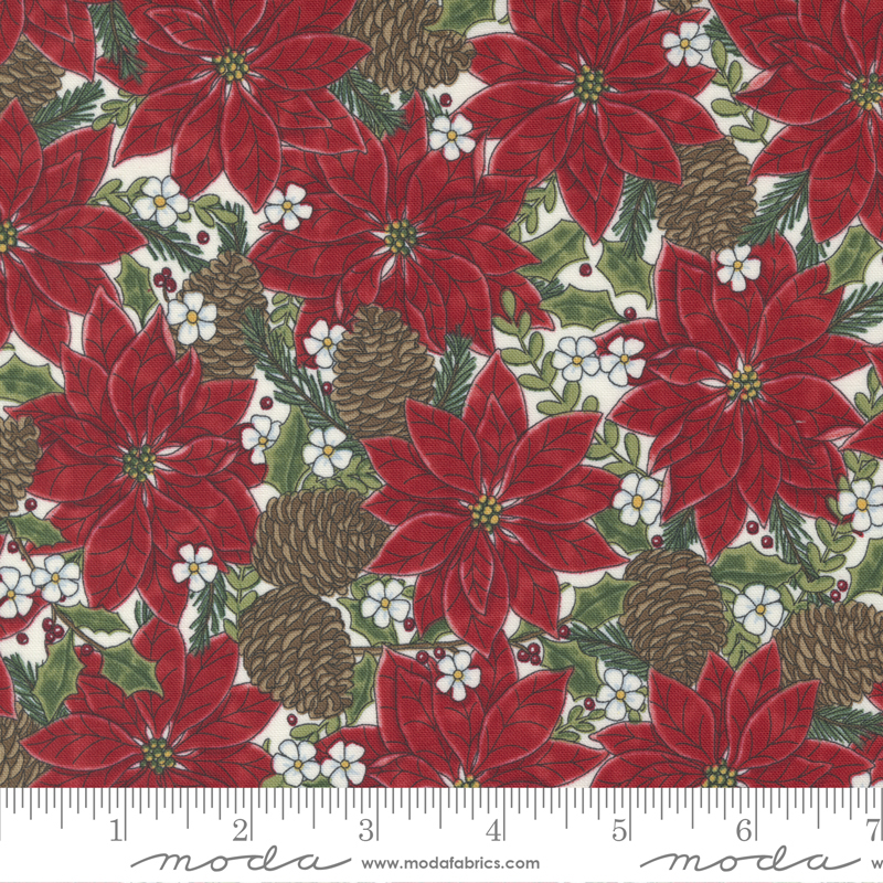 Holly Berry Tree Farm White - Poinsettia - Quilt Fabric