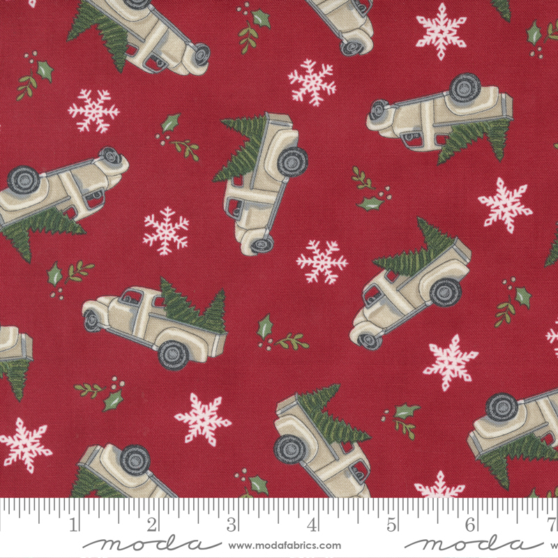 Holly Berry Tree Farm Berry Red - Trucks and Trees - Fabric